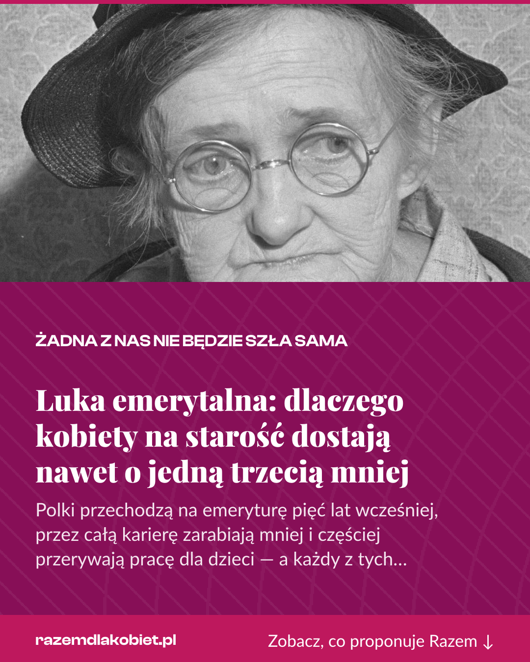 Grafika pionowa do udostępnienia: Luka emerytalna: dlaczego kobiety na starość dostają nawet o jedną trzecią mniej