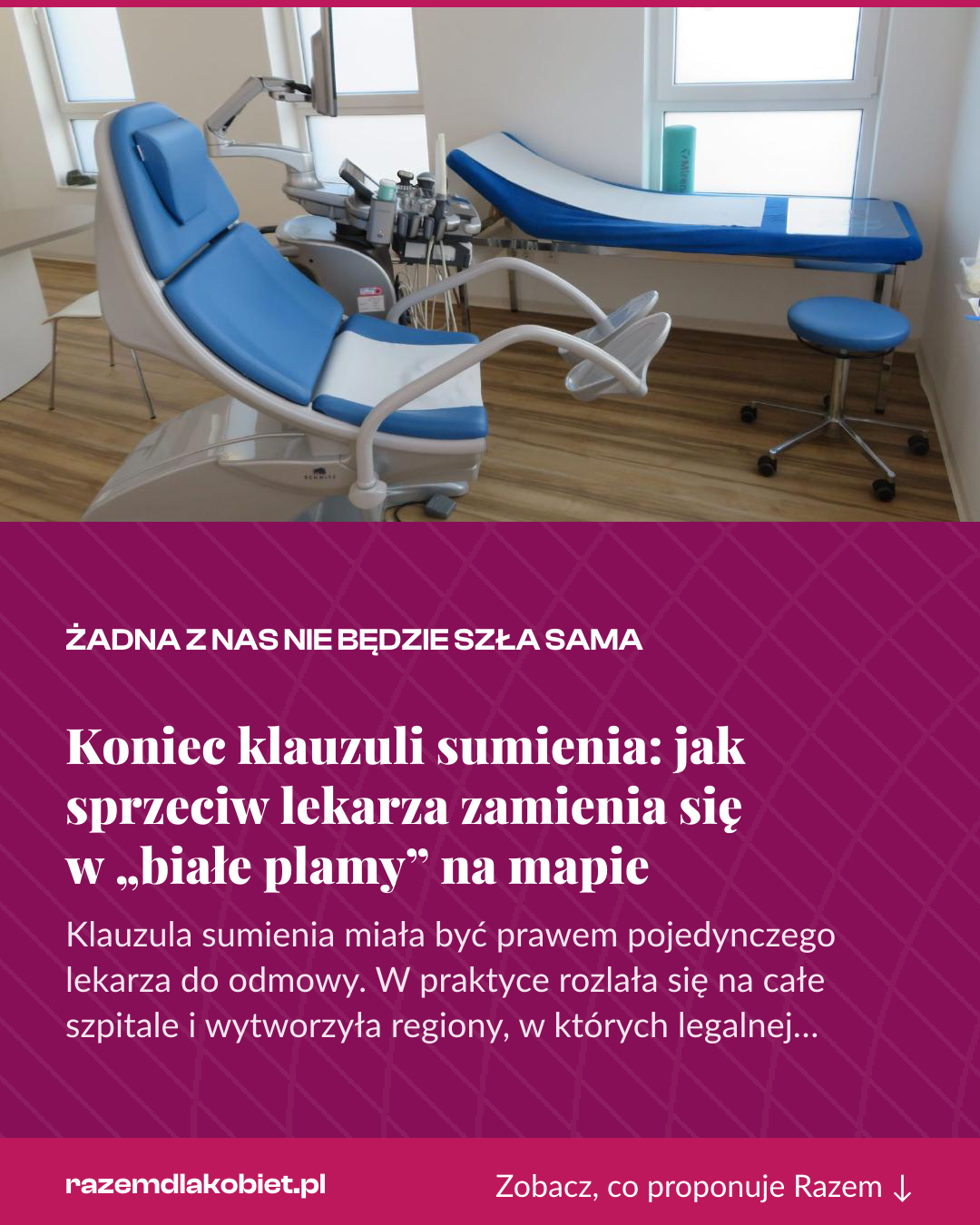 Grafika pionowa do udostępnienia: Koniec klauzuli sumienia: jak sprzeciw lekarza zamienia się w „białe plamy” na mapie