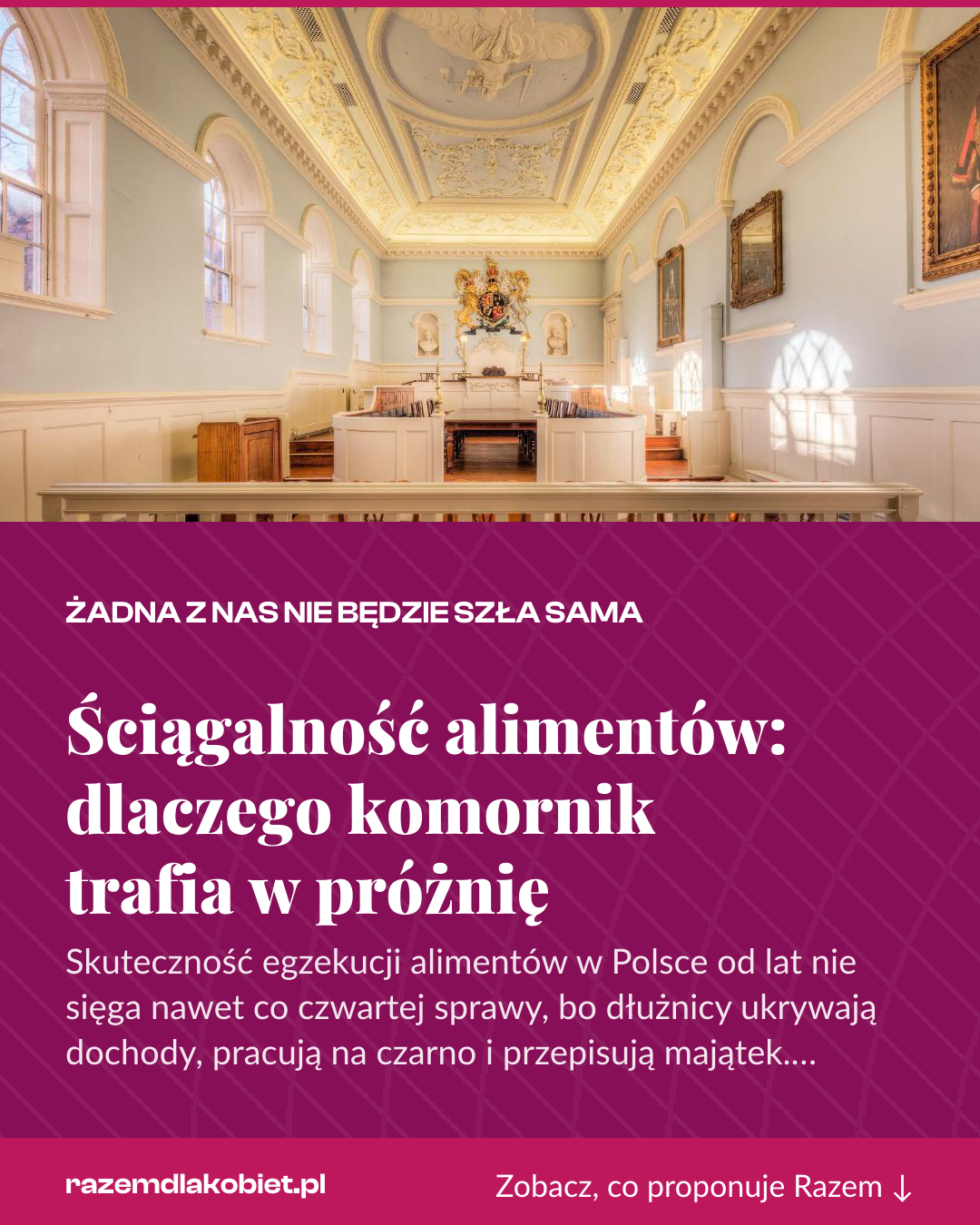 Grafika pionowa do udostępnienia: Ściągalność alimentów: dlaczego komornik trafia w próżnię