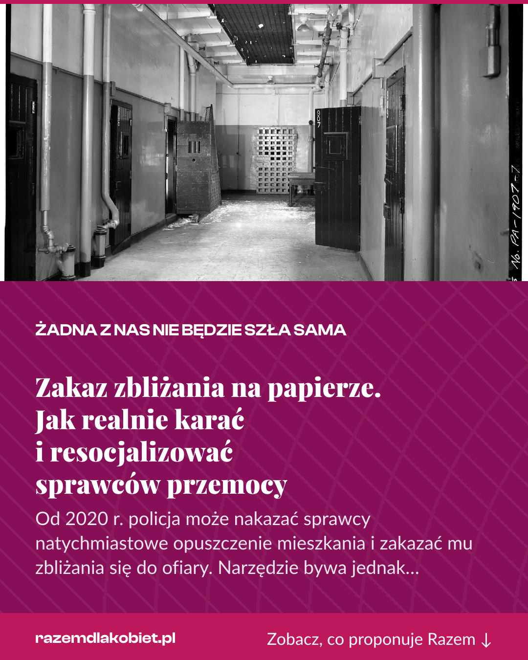 Grafika pionowa do udostępnienia: Zakaz zbliżania na papierze. Jak realnie karać i resocjalizować sprawców przemocy