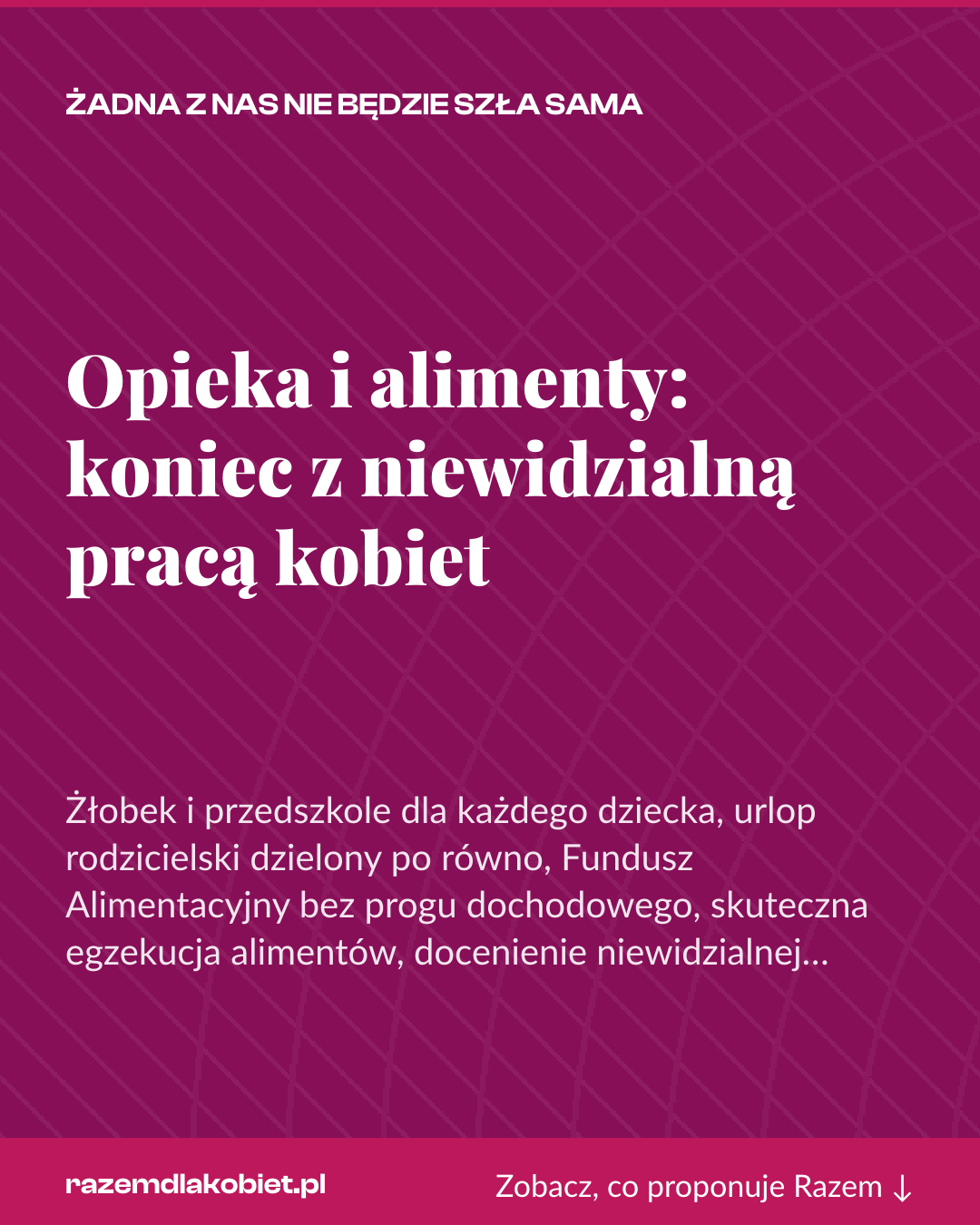 Grafika pionowa do udostępnienia: Opieka i alimenty: koniec z niewidzialną pracą kobiet