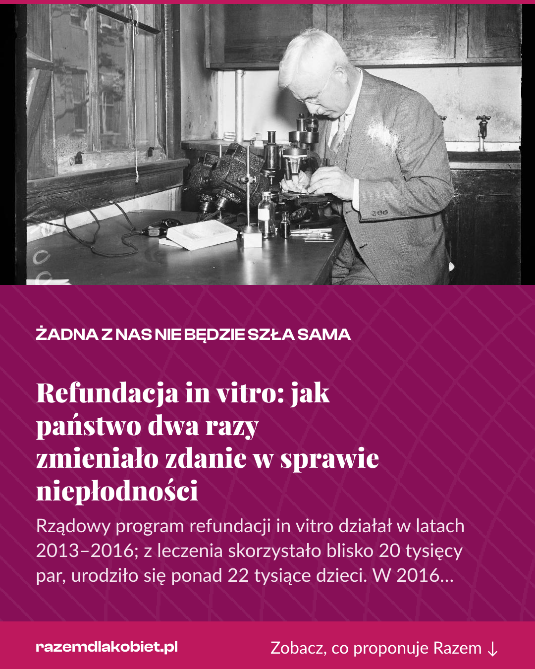 Grafika pionowa do udostępnienia: Refundacja in vitro: jak państwo dwa razy zmieniało zdanie w sprawie niepłodności