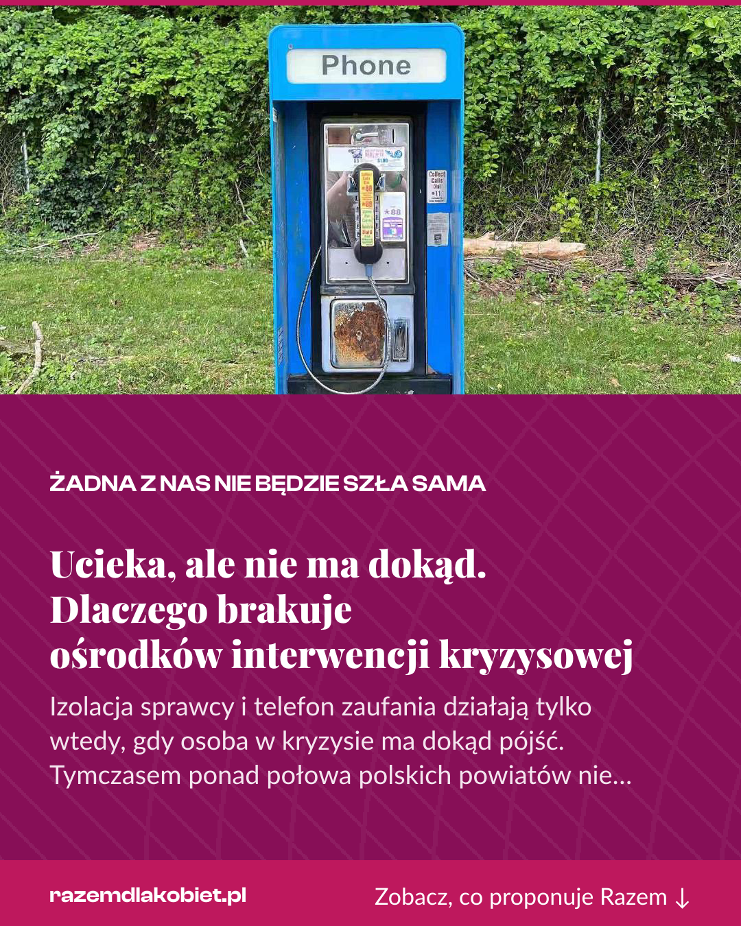 Grafika pionowa do udostępnienia: Ucieka, ale nie ma dokąd. Dlaczego brakuje ośrodków interwencji kryzysowej